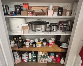 Nespresso and accessories, Lomi countertop food composter, Pyrex, Pampered Chef, Starbucks, and tons of Tea from all over.