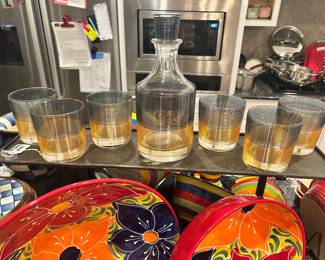 Italian Salviati Stringa Design Decanter and Glasses 