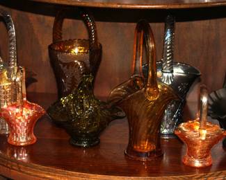 Carnival Glass, Fenton, Milk Glass and Crystal Baskets.