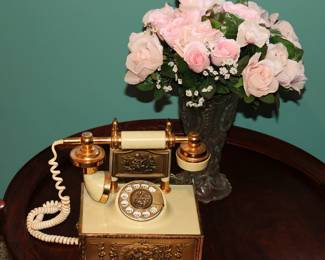 Vintage Deco-Tel French Provincial Style Cream Gold Brass Rotary Phone