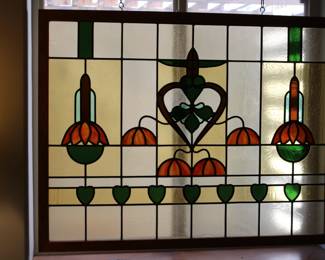 Old English Stained Glass Floral Window in Original Sash Frame