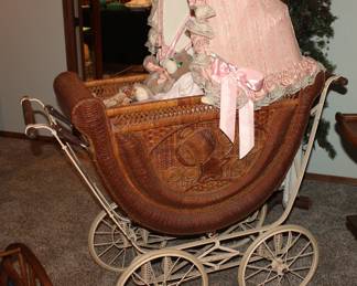 Rare Antique Wicker Baby Carriage