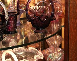 Carnival Glass, Fenton, Milk Glass and Crystal Baskets.