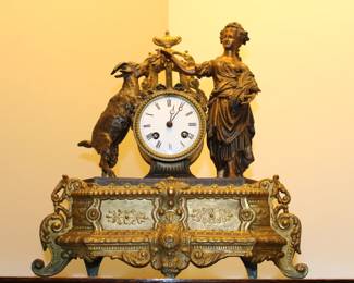 Antique French Bronze Mantel Clock/Diana, the Roman Goddess