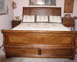 Solid Wood King Size Sleigh Bed with Cedar Storage Drawers and Sleep Comfort Mattress