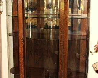Antique Oak Curved Glass China Cabinet