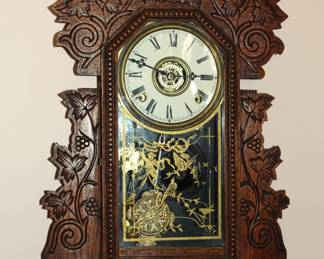 Carved Oak Antique Mantel Clock