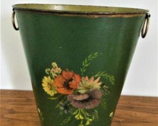 English Metal Hand Painted Wastebasket