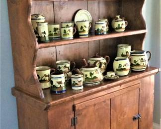 Rustic Antique Pine Cupboard and Torquay Pottery