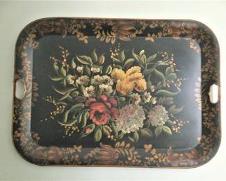 Large Antique Hand Painted Tole Tray