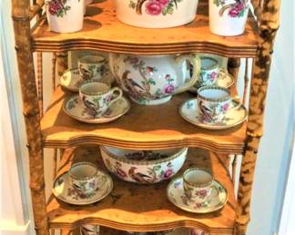 Faux Bamboo Shelf / Whieldon Ware China displayed on Vintage Shelf Faux Bamboo