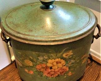 Vintage Metal Tole Lidded Bucket