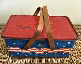 Rare Vintage Golden Cookies Red/White/Blue Picnic Tin