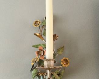 One of Two Vintage Tole Candle Holder