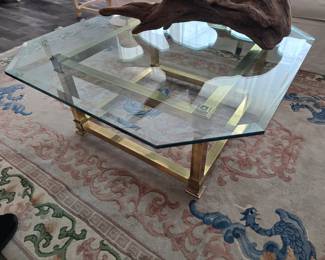 GLASS AND BRASS COFFEE TABLE