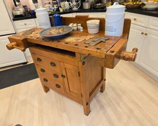 Antique work bench used as island