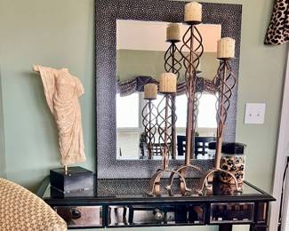 Smoky mirrored table - 3tall candle sticks (mirror is not for sale)