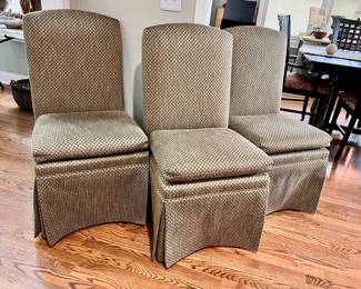 3 of 6 matching Sage green chairs