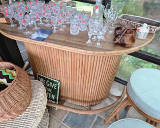 Amazing bamboo Tiki bar and 2 stools