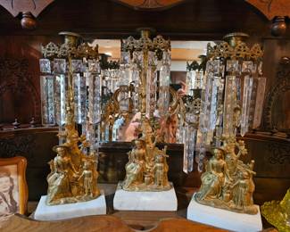 Presale item 
Antique Girandole Candlesticks with Cornelius & Co. with Stars Prisms $800