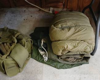 Vietnam era jungle hammock and sleeping bag.