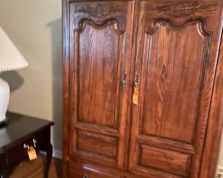 entertainment armoire, put in closet w/baskets