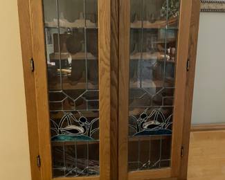 gun cabinet made into wine rack w/stained glass