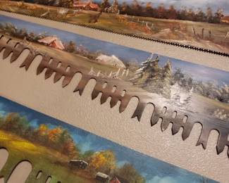Close up of painted antique saws