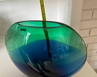 Heavy blue and green glass vase