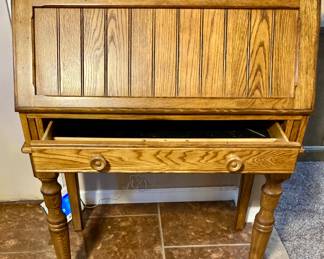 Cottage Oak Drop-Front Secretary Desk.