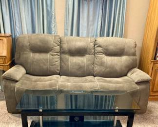 Reclining Sofa and Tempered Glass Coffee Table.