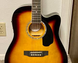 Ashthorpe Full-Size Cutaway Thinline Acoustic Electric Guitar w/Bag, Strap, Strings, Cord and Stand.
