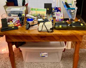 Vintage Wood Desk and Office Items.