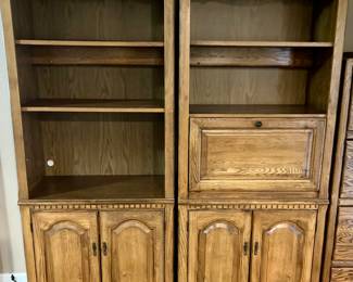 Oak Bookcase - Lighted Oak Bookcase/Secretary Desk.