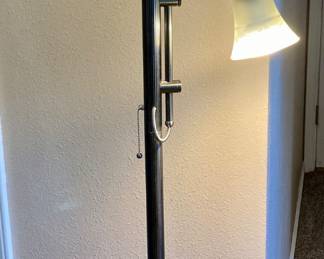 71-in Restoration Bronze and White Torchiere with reading light Floor Lamp with Glass Shade
