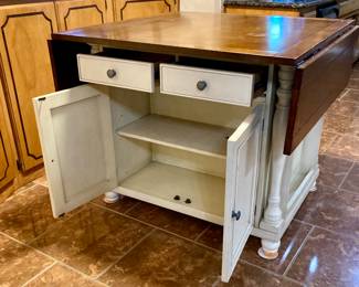 2-Drawer Drop Leaf Kitchen Island Table. W 42" x L42" x H 36". Expands Fully to 66".