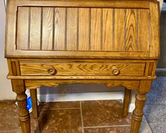 Cottage Oak Drop-Front Secretary Desk.