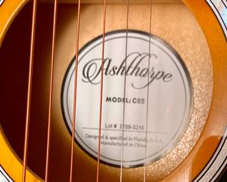 Ashthorpe Full-Size Cutaway Thinline Acoustic Electric Guitar w/Bag, Strap, Strings, Cord and Stand.