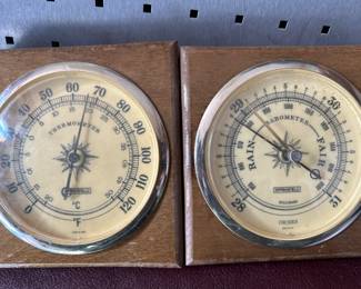 Vintage early mid century Duo thermometer barometer gauges 