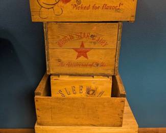 Vintage Wood Crates including Snoboy