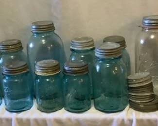 Vintage Blue Glass Ball Perfect Mason Jars With Zinc Lids Plus More