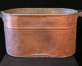 Vintage Copper Boiler Wash Tub with Black Wooden Handles