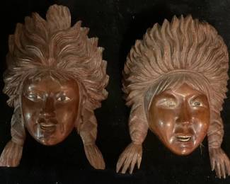 Unique Folk Art Carved Wooden Faces