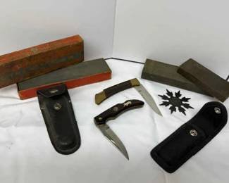 2 Knives, 3 sharpening stones more