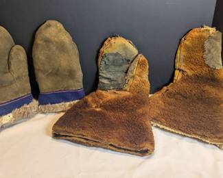 Vintage Handmade Leather Fur Mittens