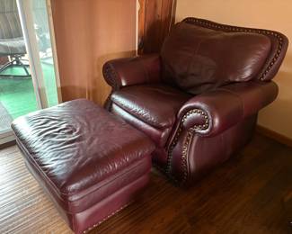 Burgundy Leather Chair with Ottoman