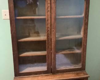 Old Vintage Wood Glass Wall Cabinet
