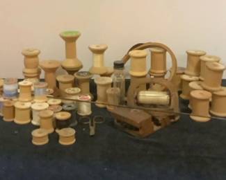 Vintage Wooden Thread Shuttle, Wooden Spools More 