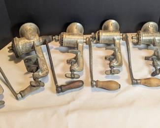 Five Vintage Metal Meat Grinders