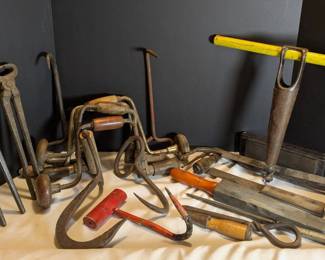 Vintage Manual Hand Tools Drills, Saws, Hay Hooks, Sharpeners